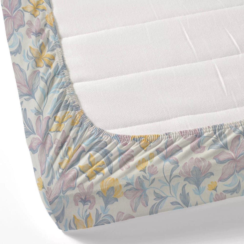 100% Combed Cotton 144 TC Double Fitted Bedsheet Lily Drift