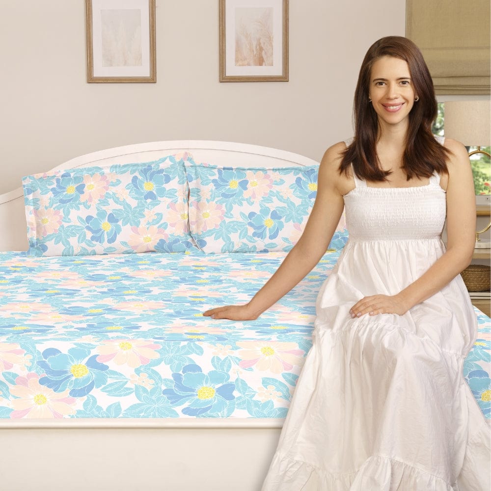100% Combed Cotton 144 TC Double Flat Bedsheet Petal Veil