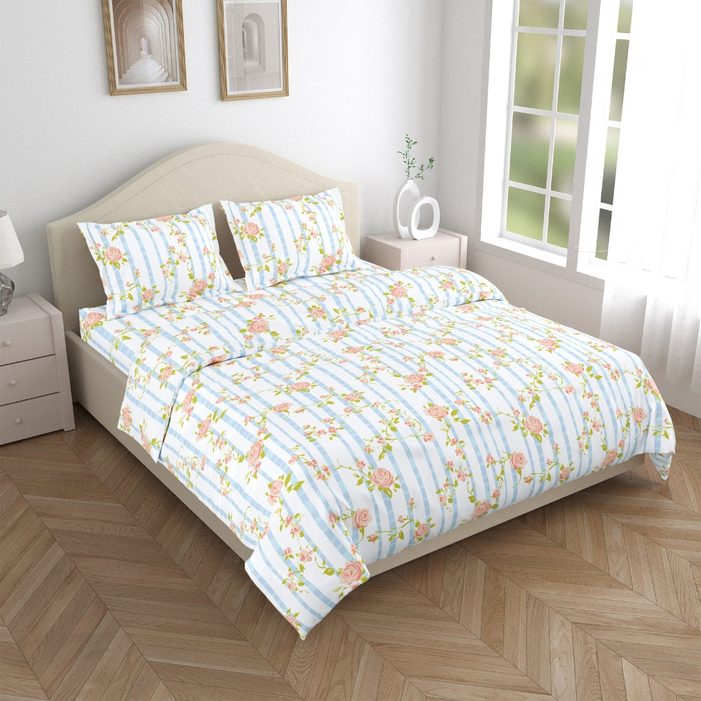 Rosaline Stripes 100% Cotton King Flat Bedsheet, 144 TC