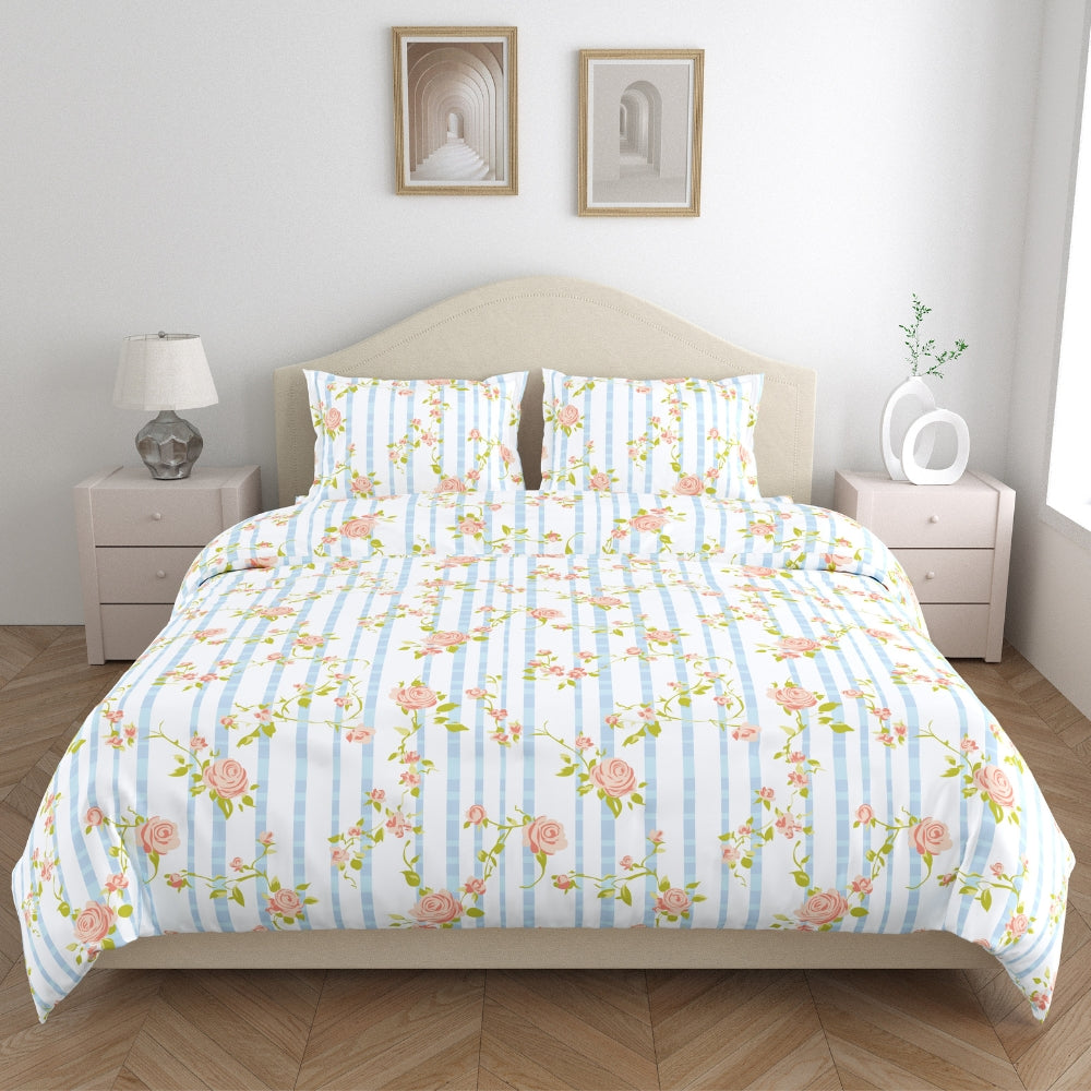 Rosaline Stripes 100% Cotton King Flat Bedsheet, 144 TC