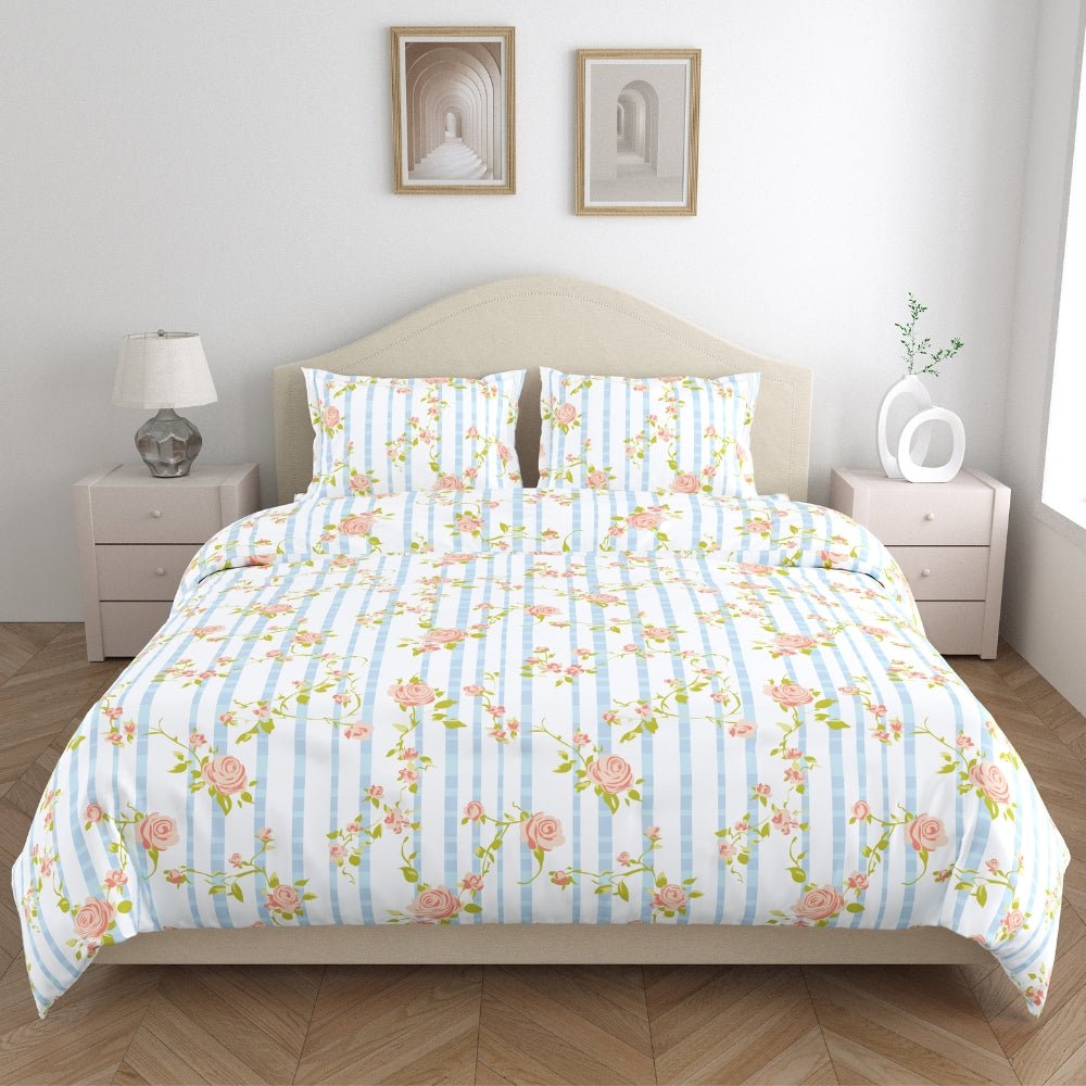 Rosaline Stripes 100% Cotton King Flat Bedsheet, 144 TC - Bedsheets | haus & kinder