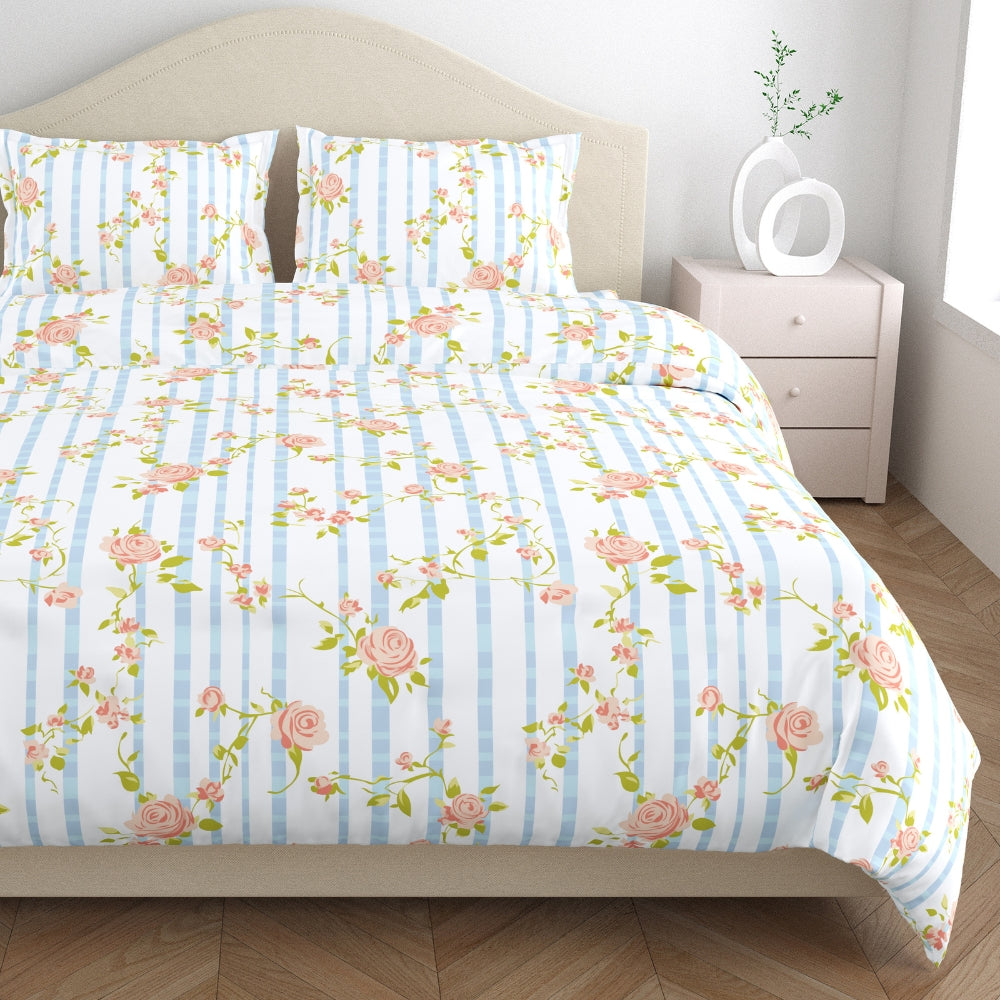 Rosaline Stripes 100% Cotton King Flat Bedsheet, 144 TC