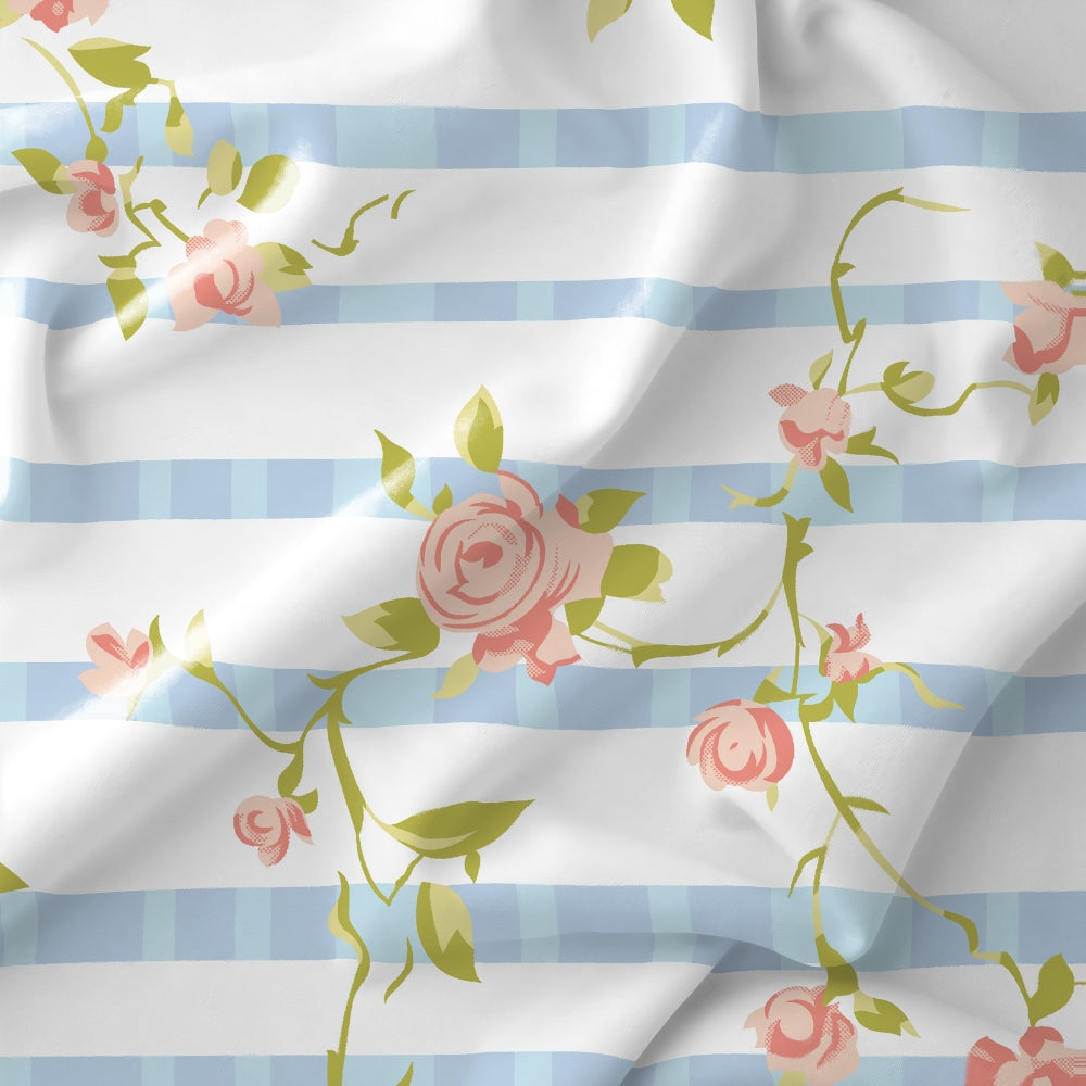 Rosaline Stripes 100% Cotton King Flat Bedsheet, 144 TC