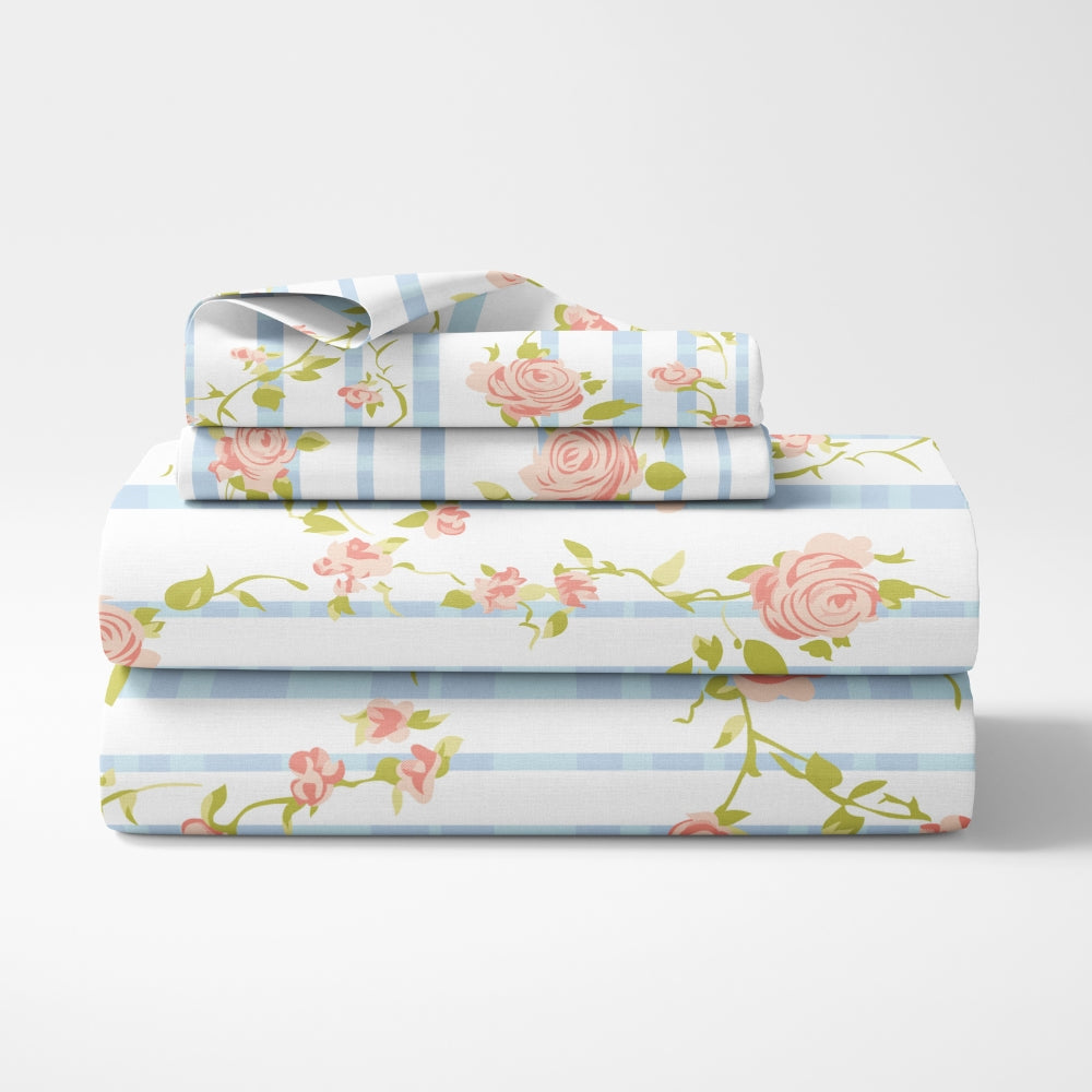 Rosaline Stripes 100% Cotton King Flat Bedsheet, 144 TC