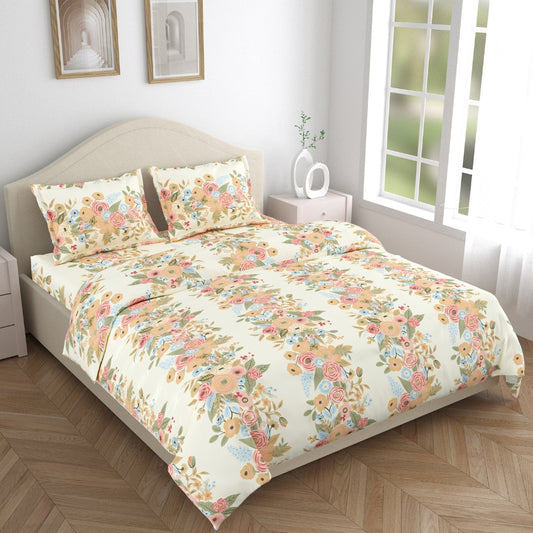 100% Combed Cotton 144 TC King Flat Bedsheet Vintage Peony