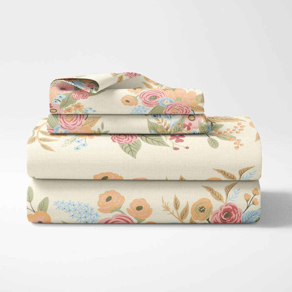 Vintage Peony 100% Cotton Double Size Bedsheet, 144 TC