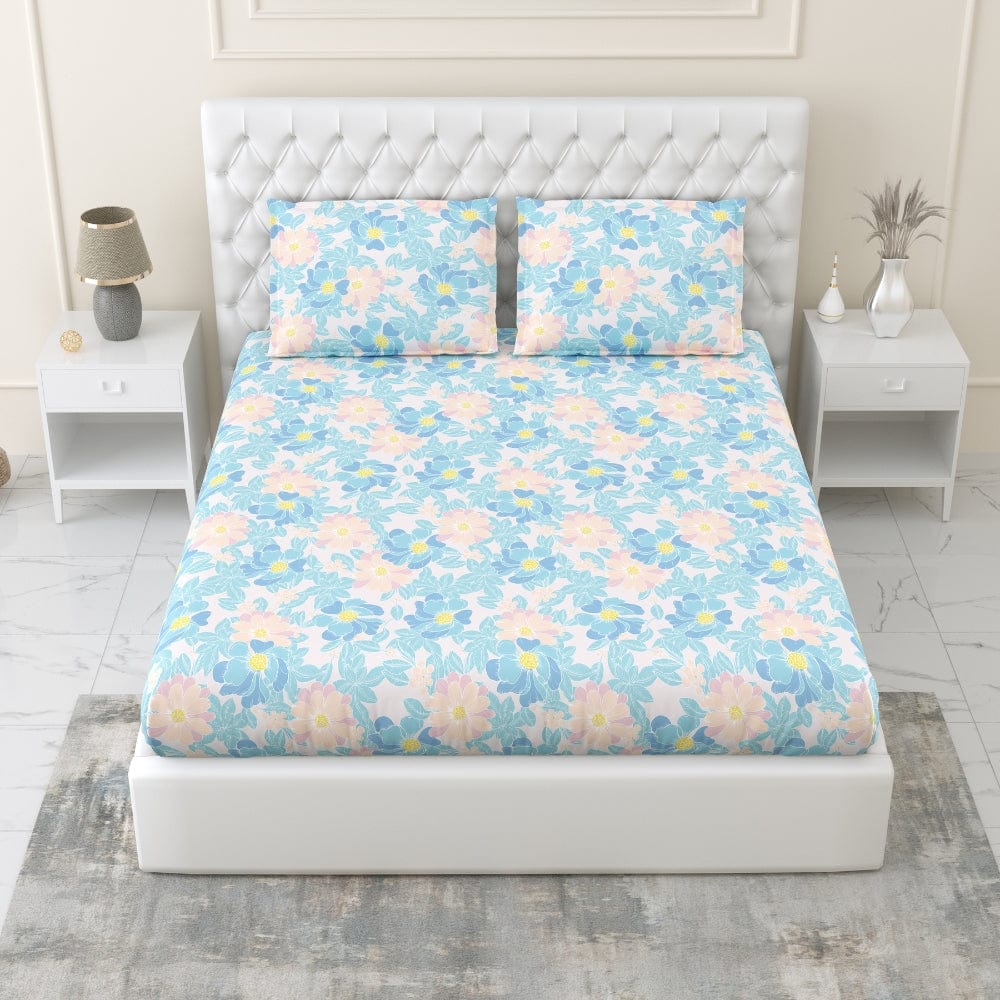 100% Combed Cotton 144 TC Double Fitted Bedsheet Petal Veil
