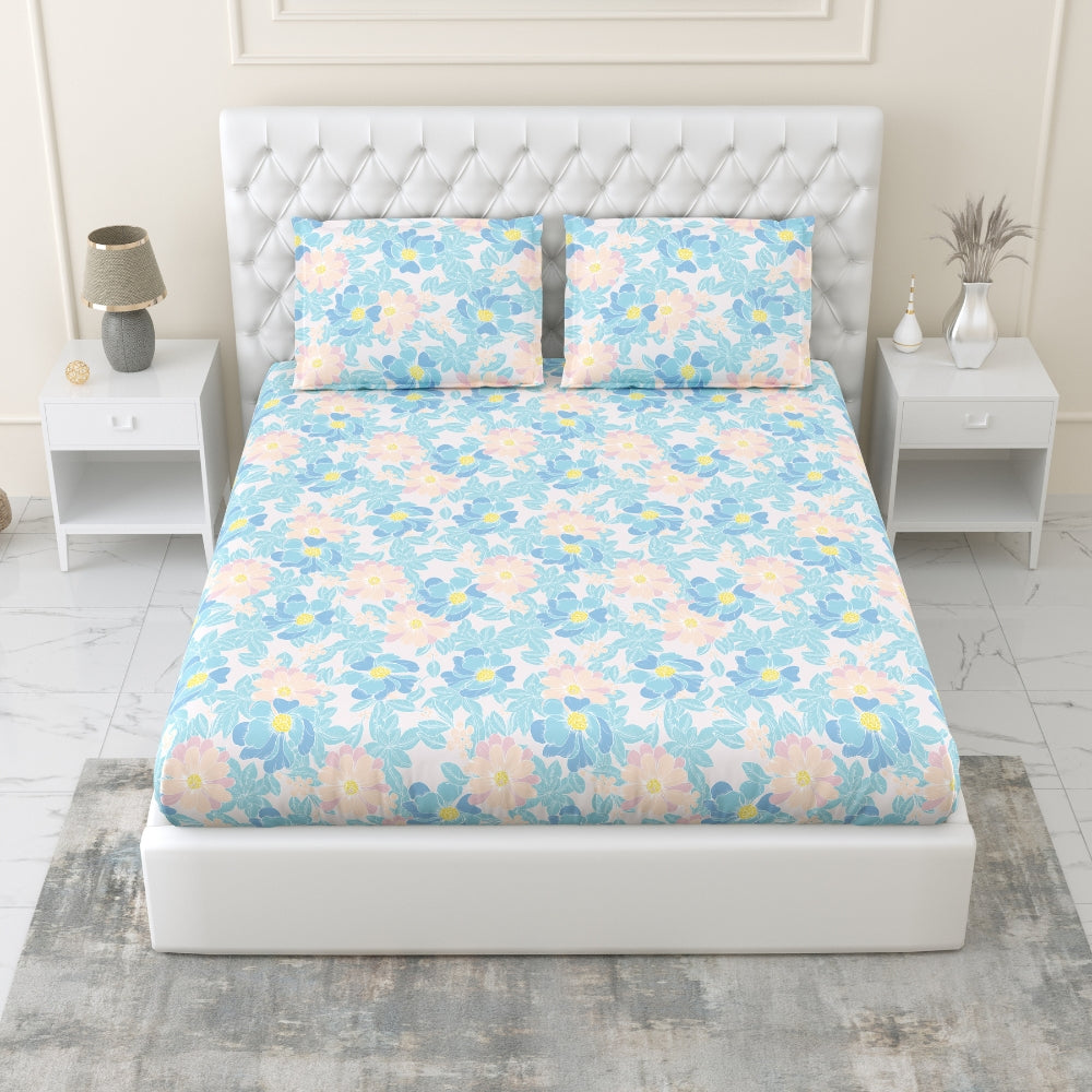 100% Combed Cotton 144 TC King Fitted Bedsheet Petal Veil