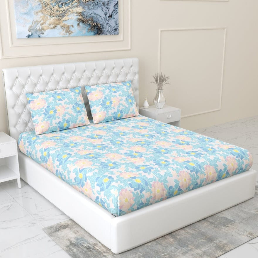 100% Combed Cotton 144 TC Double Fitted Bedsheet Petal Veil
