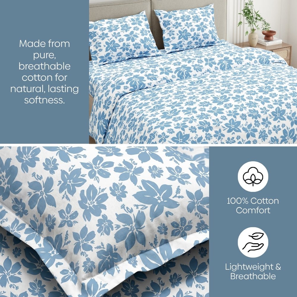 Bluebell Whisper 100% Cotton King Bedsheet, 144 TC - Bedsheets | haus & kinder
