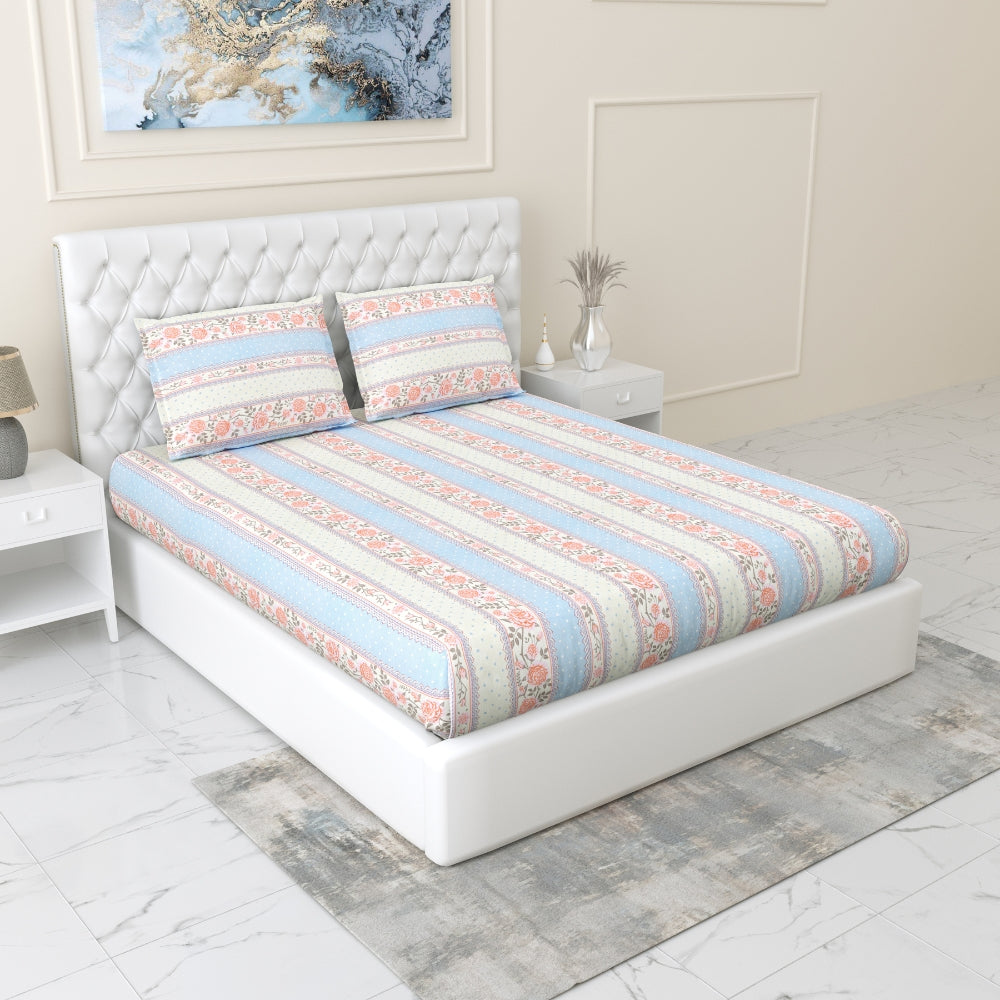 100% Combed Cotton 144 TC King Flat Bedsheet Oribella Bloom