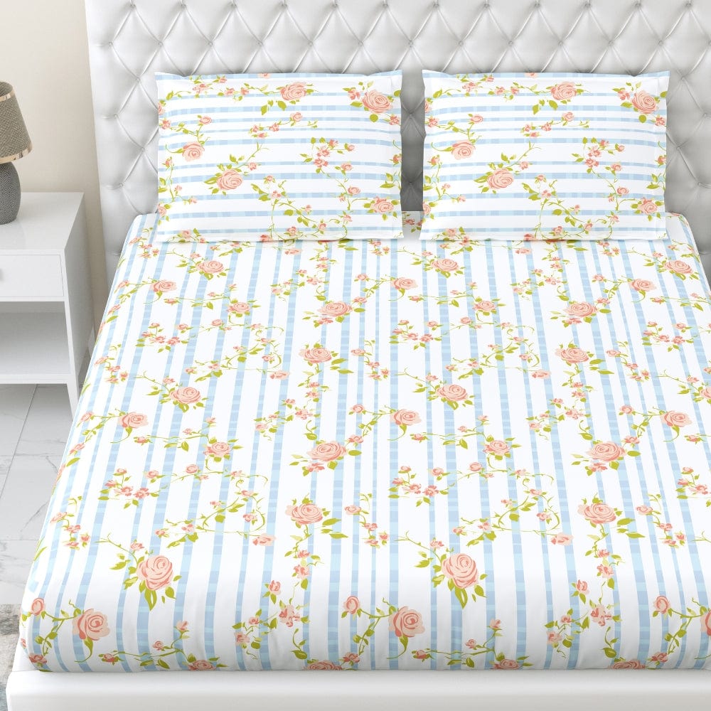 Rosaline Stripes 100% Cotton King Fitted Bedsheet, 144 TC