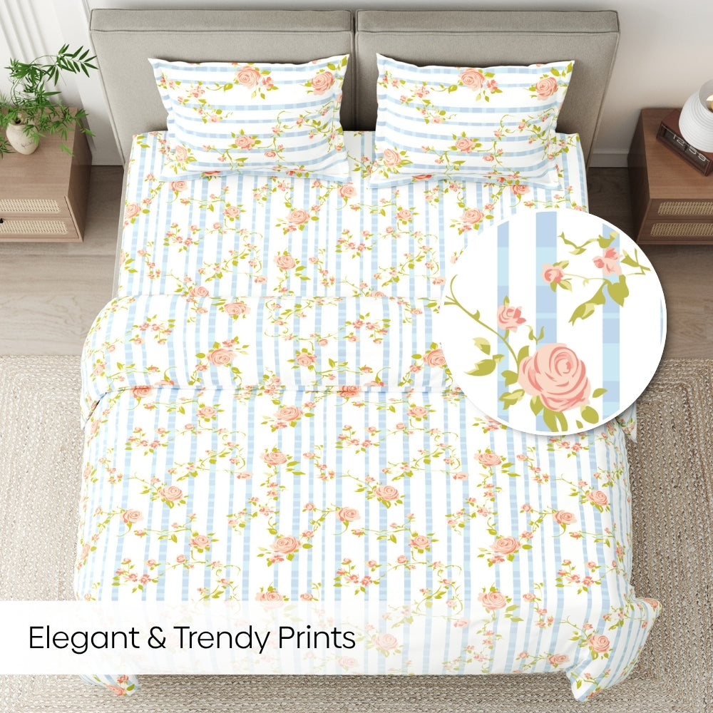 Rosaline Stripes 100% Cotton King Flat Bedsheet, 144 TC