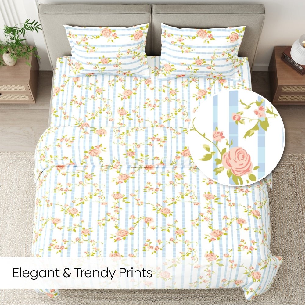Rosaline Stripes 100% Cotton King Flat Bedsheet, 144 TC - Bedsheets | haus & kinder