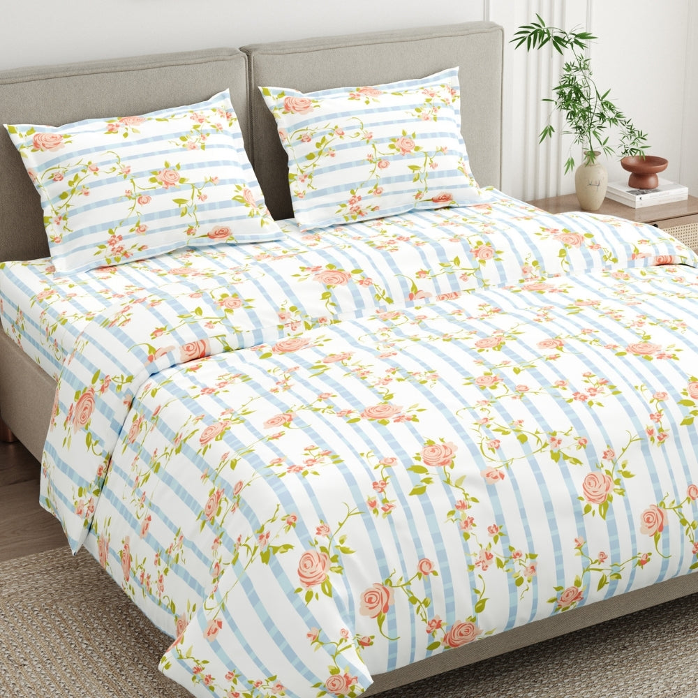 Rosaline Stripes 100% Cotton King Flat Bedsheet, 144 TC