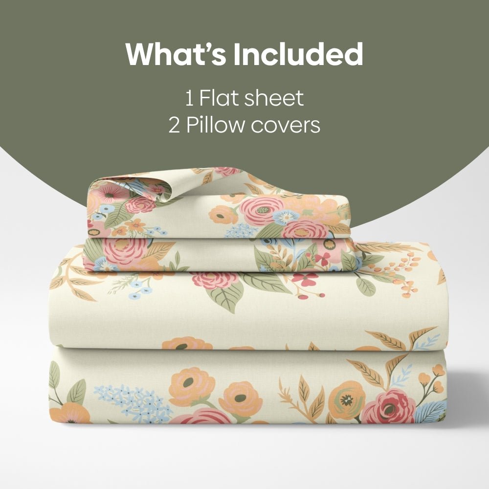 Vintage Peony 100% Combed Cotton 144 TC King Flat Bedsheet - Bedsheets | haus & kinder