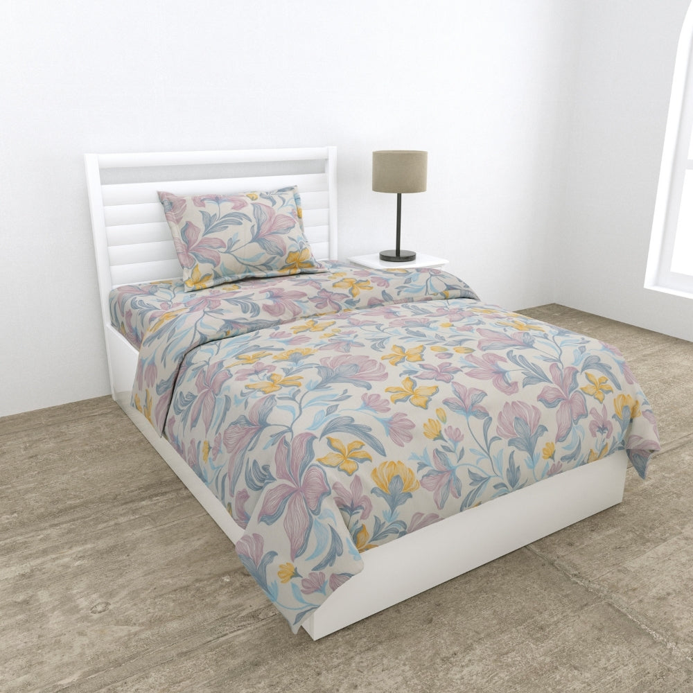 100% Combed Cotton 144 TC Single Flat Bedsheet Lily Drift