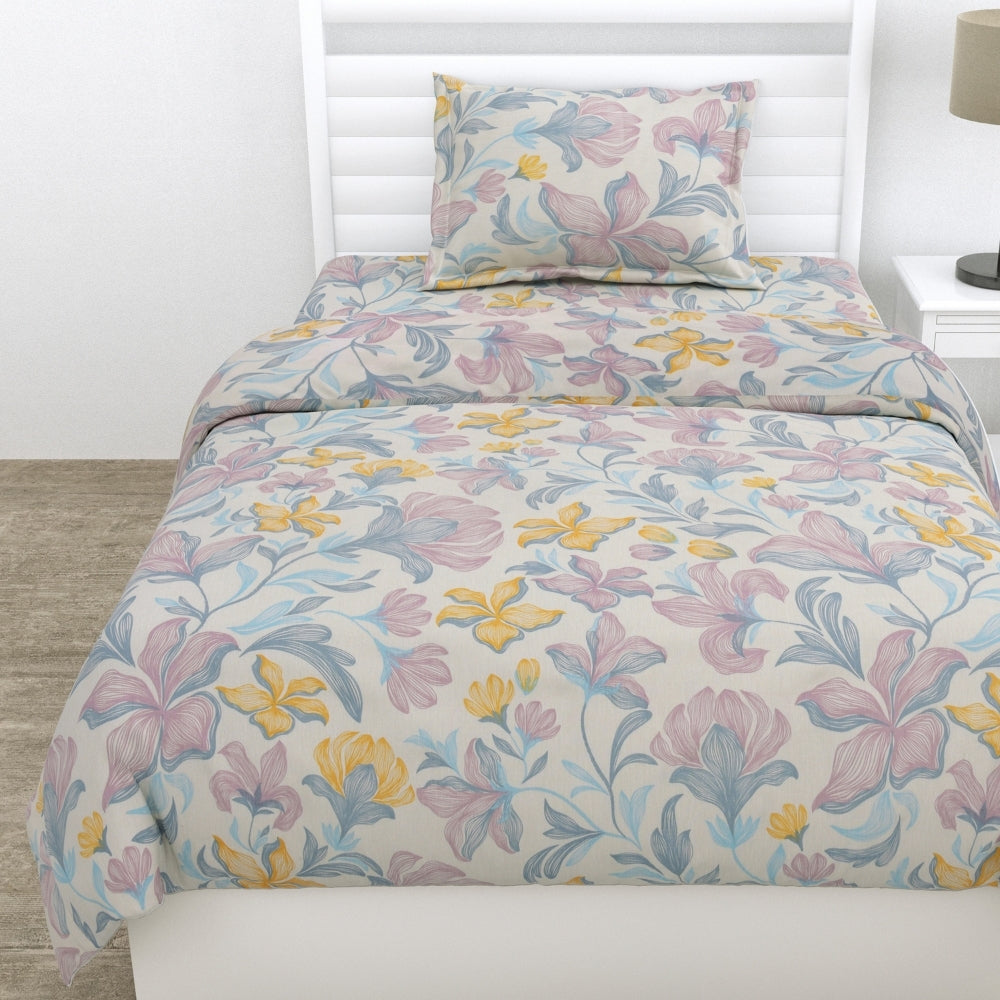 100% Combed Cotton 144 TC Single Flat Bedsheet Lily Drift