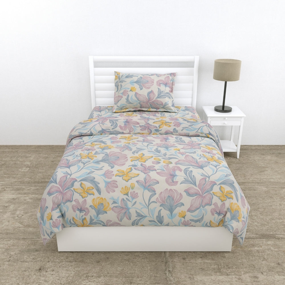 100% Combed Cotton 144 TC Single Flat Bedsheet Lily Drift
