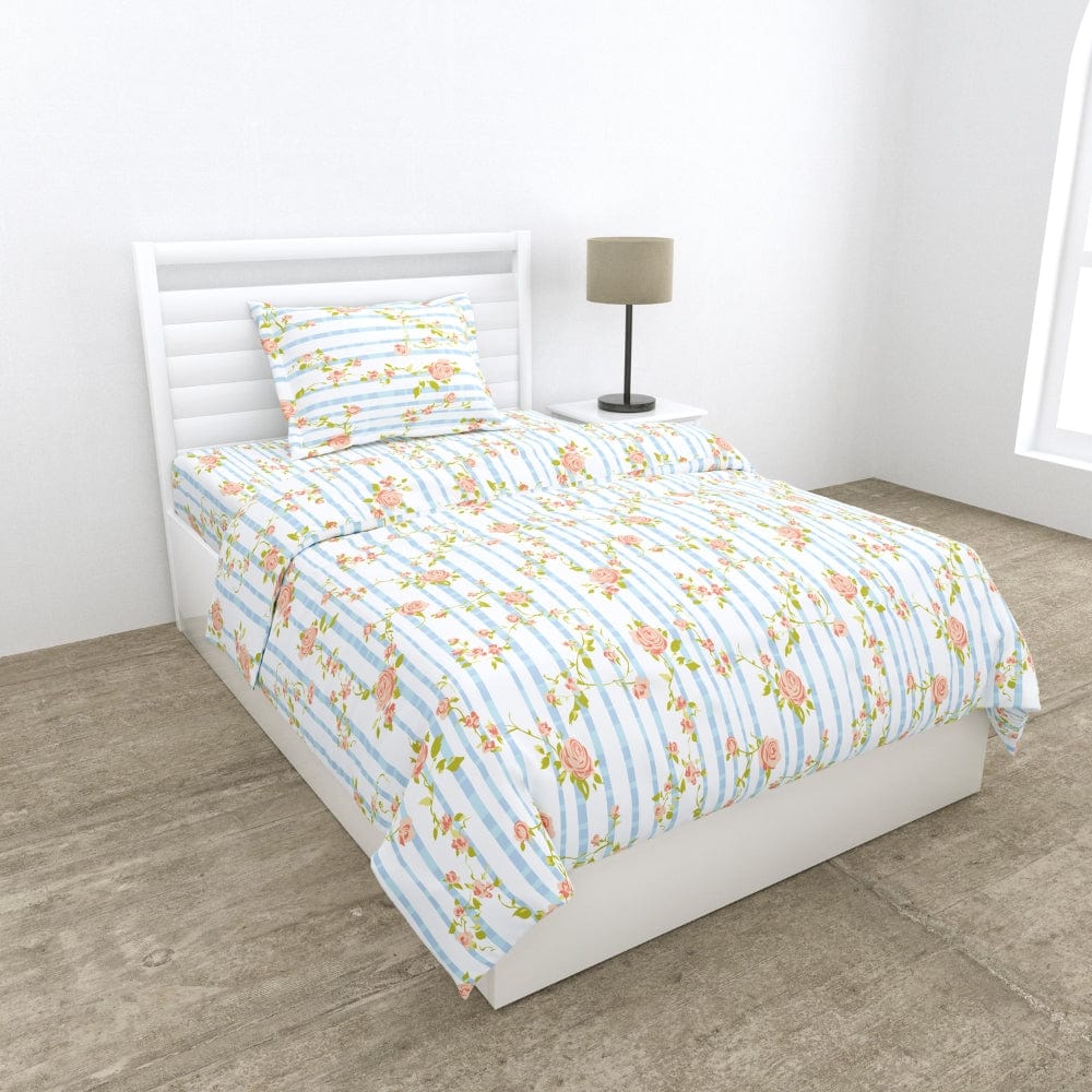 100% Combed Cotton 144 TC Single Flat Bedsheet Rosaline Stripes