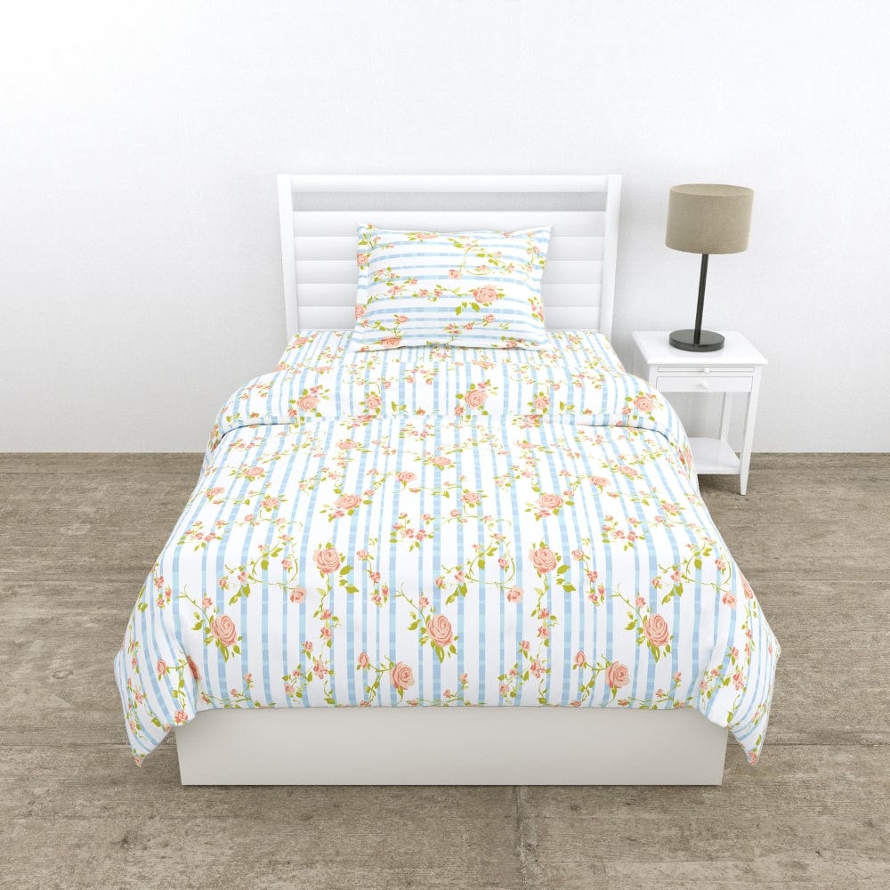 100% Combed Cotton 144 TC Single Flat Bedsheet Rosaline Stripes