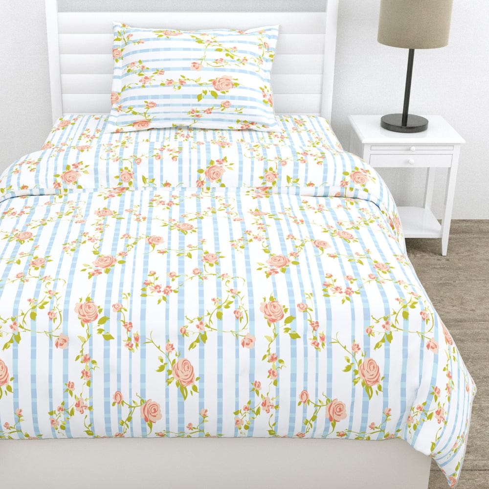 100% Combed Cotton 144 TC Single Flat Bedsheet Rosaline Stripes