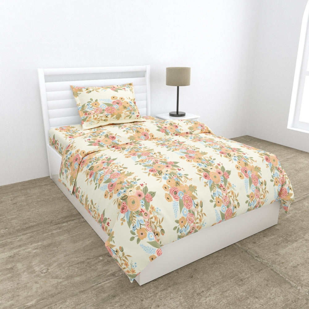 100% Combed Cotton 144 TC Single Flat Bedsheet Vintage Peony