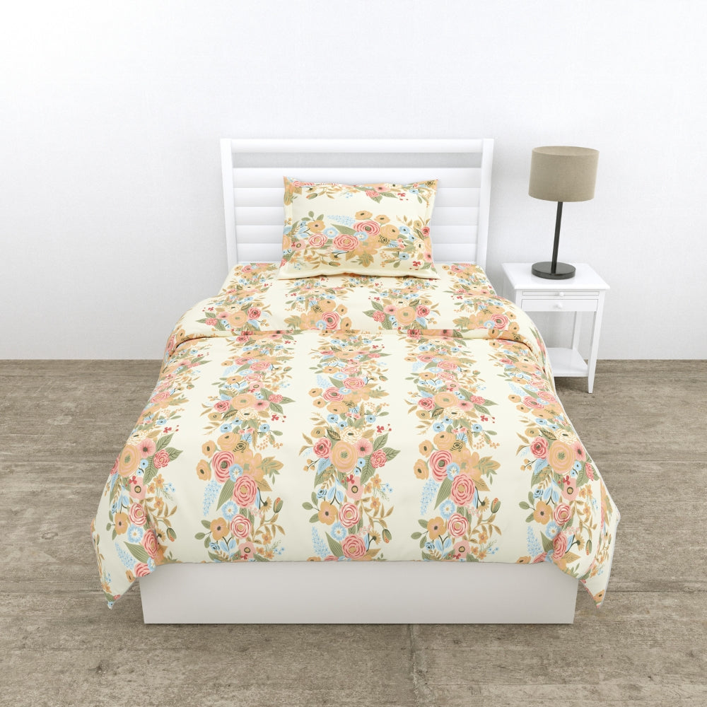 100% Combed Cotton 144 TC Single Flat Bedsheet Vintage Peony