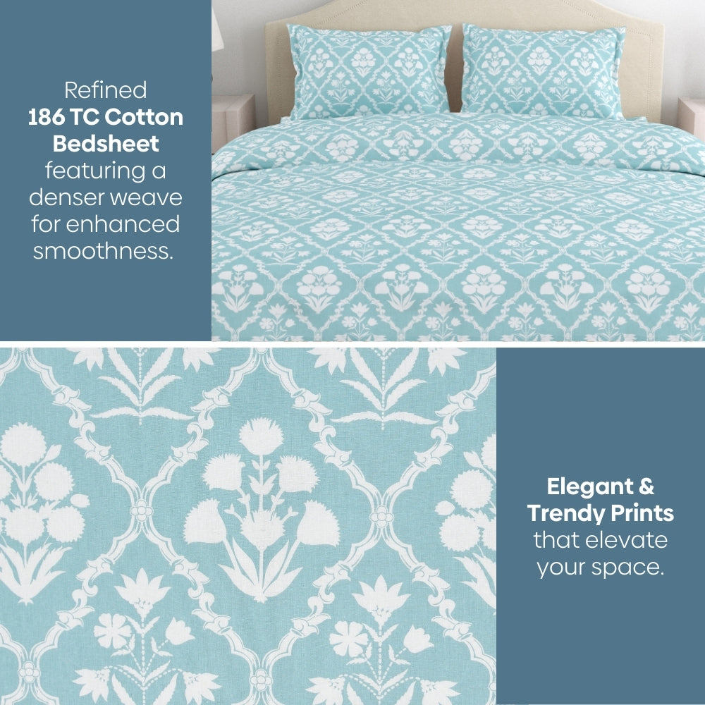 Heritage Hues 186 TC Cotton 100% Printed Flat King Bedsheet