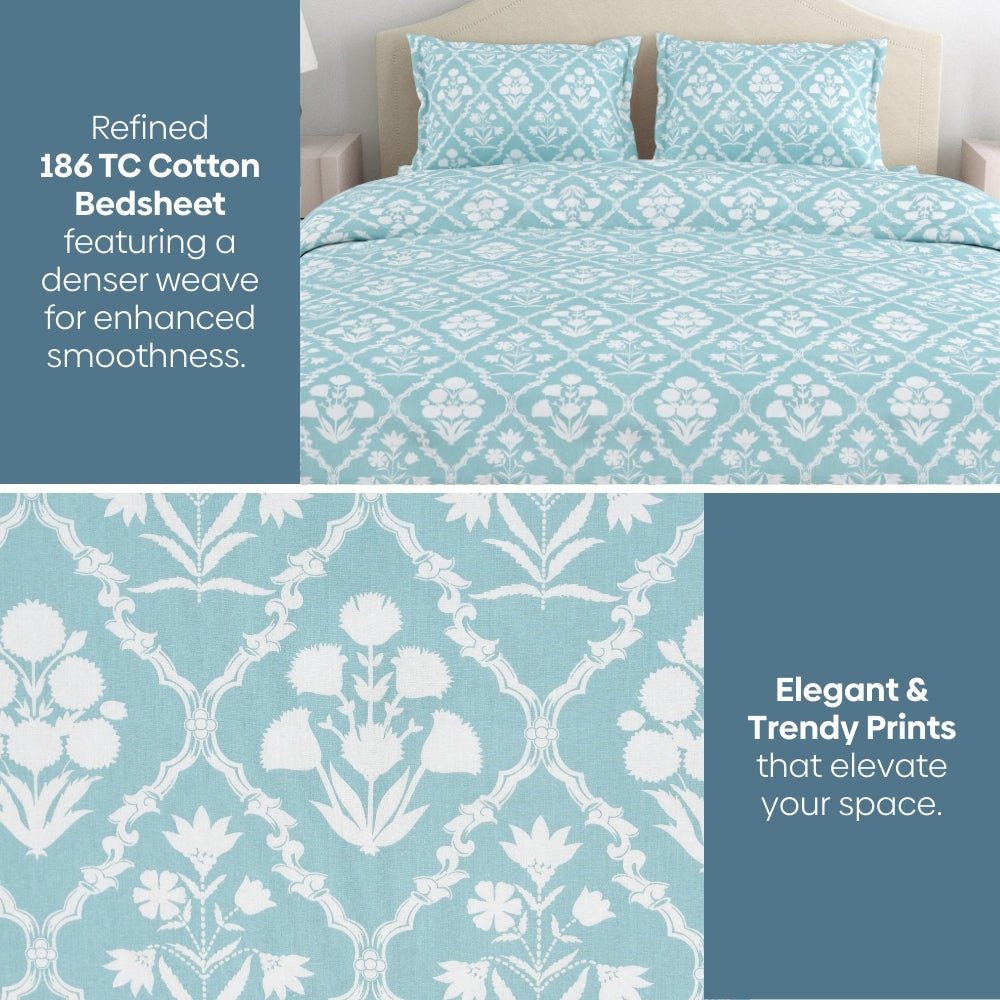 Heritage Hues 186 TC Cotton 100% Printed Flat King Bedsheet - Bedsheets | haus & kinder