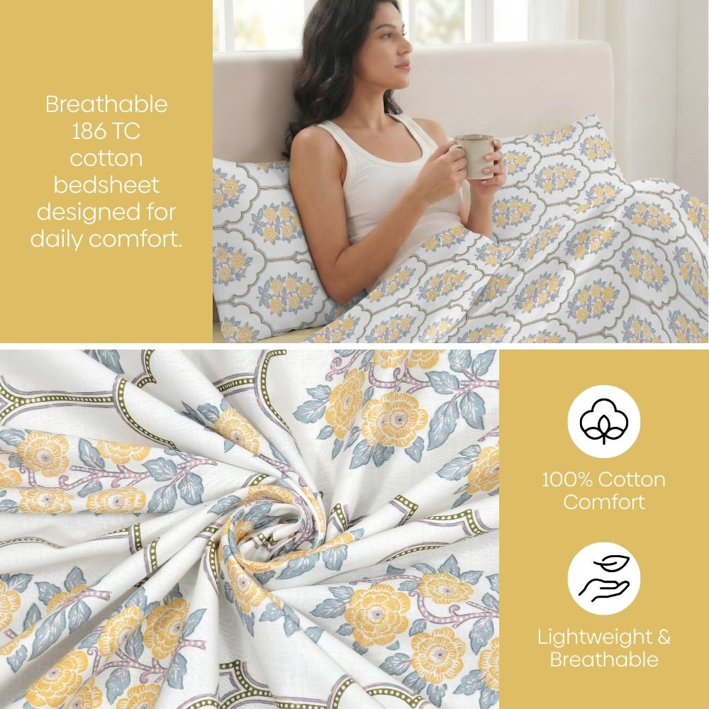 Celebration in Bloom Combed Cotton Double Bedsheet, 186 TC - Bedsheets | haus & kinder