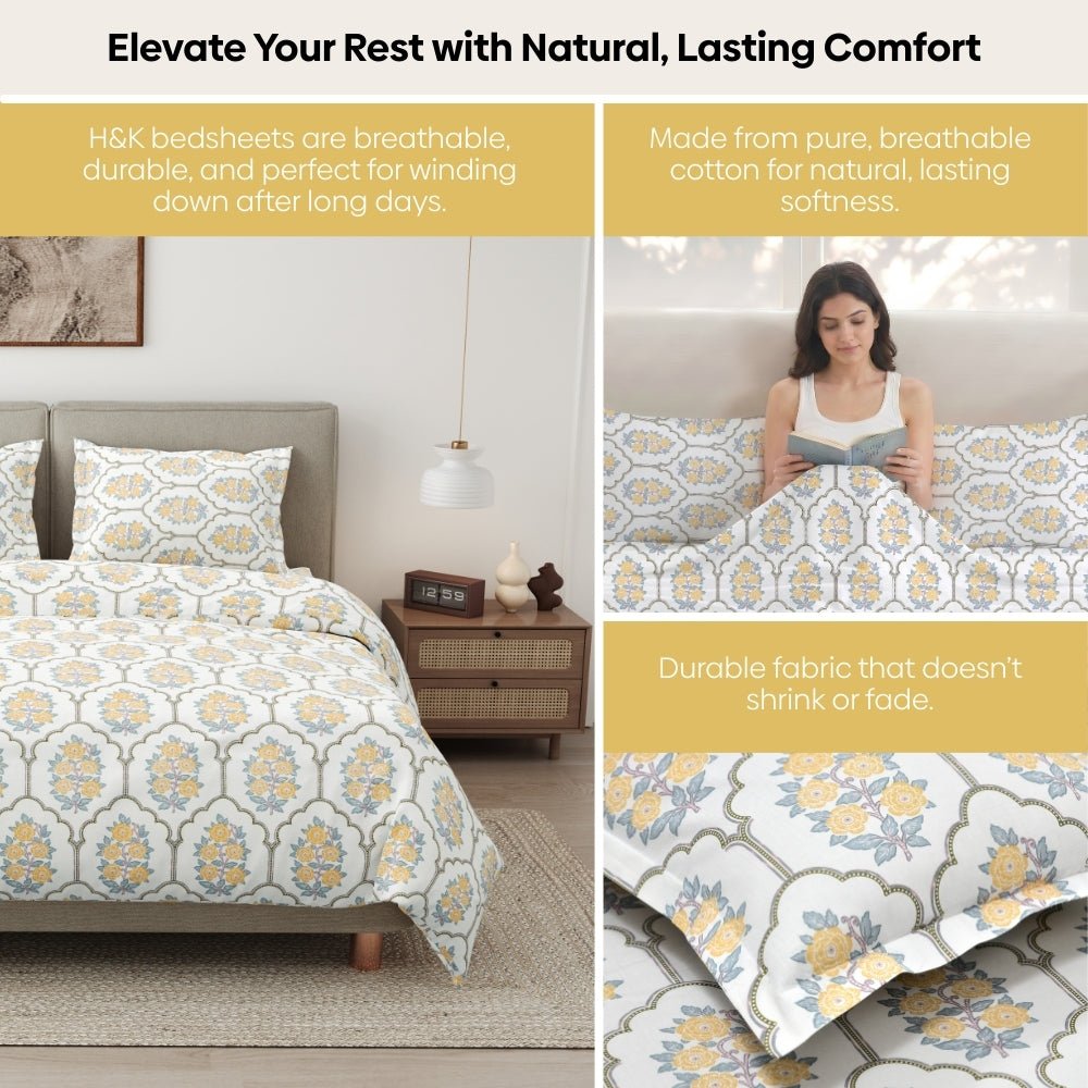 Celebration in Bloom Combed Cotton Double Bedsheet, 186 TC - Bedsheets | haus & kinder