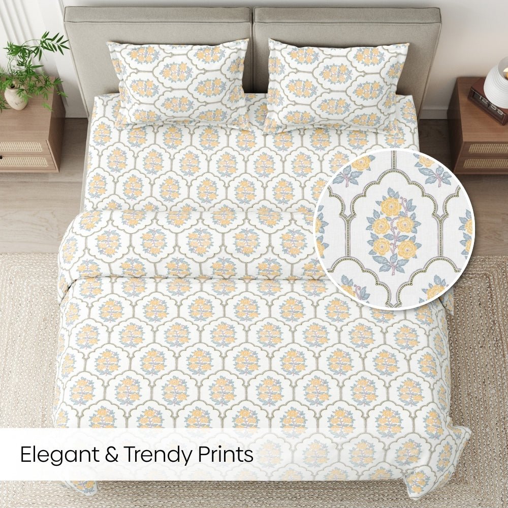 Celebration in Bloom Combed Cotton Double Bedsheet, 186 TC - Bedsheets | haus & kinder