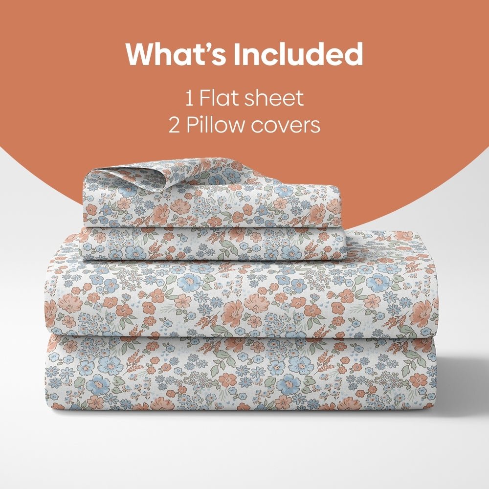 Whisper of Bloom 100% Cotton King Fitted Bedsheet, 186TC - King Size | haus & kinder
