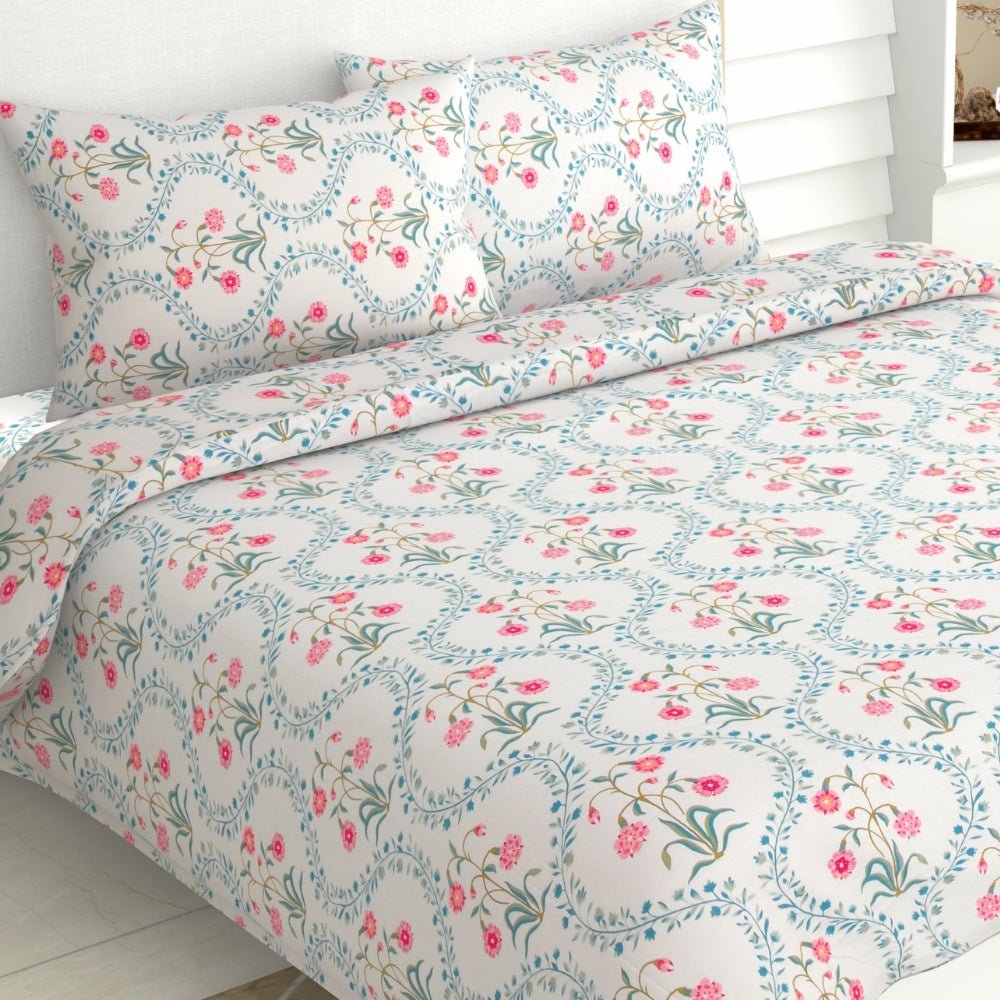 The Pink blossom 100% Cotton Double Size Bedsheet, 186 TC - Bedsheets | haus & kinder