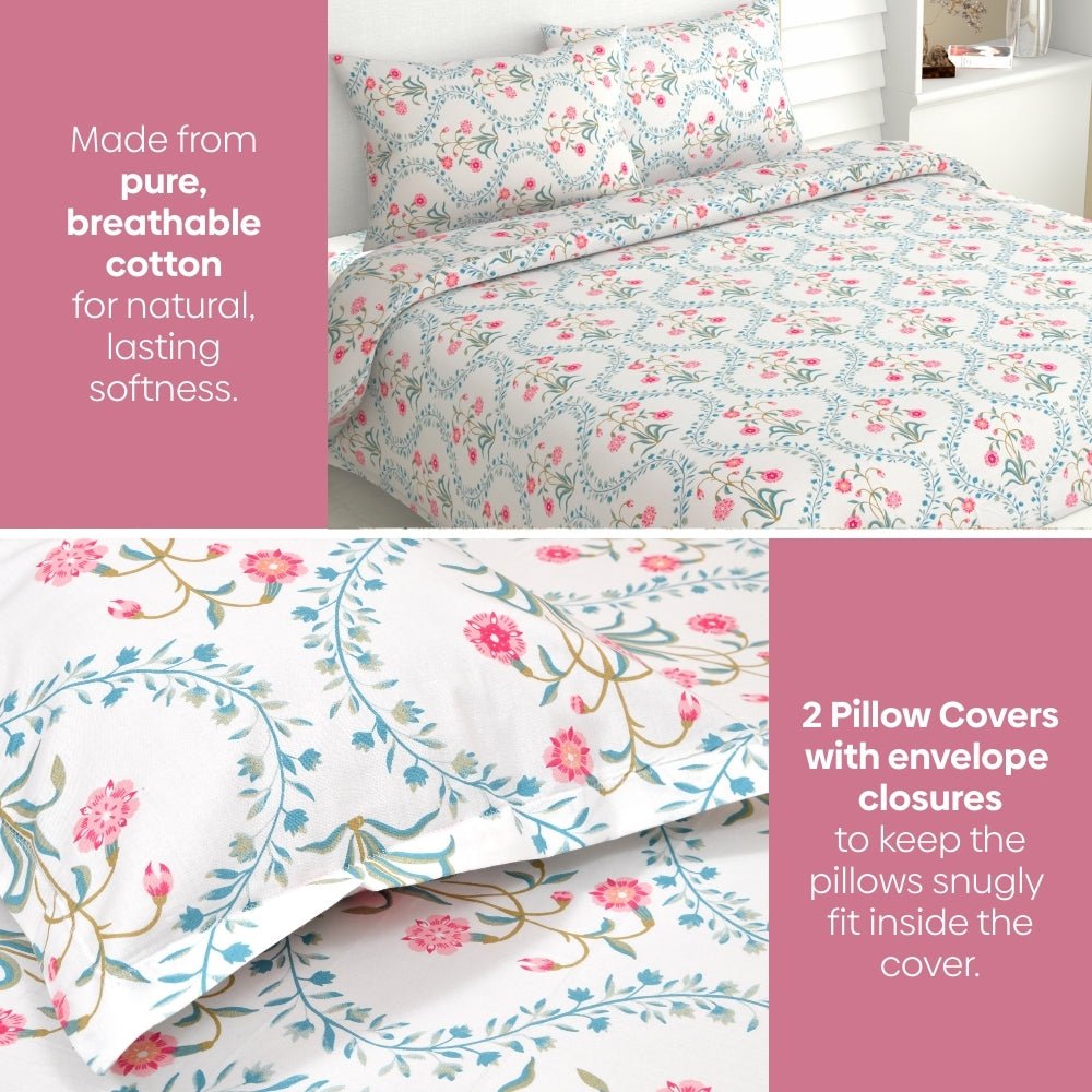 The Pink blossom 100% Cotton Double Size Bedsheet, 186 TC - Bedsheets | haus & kinder