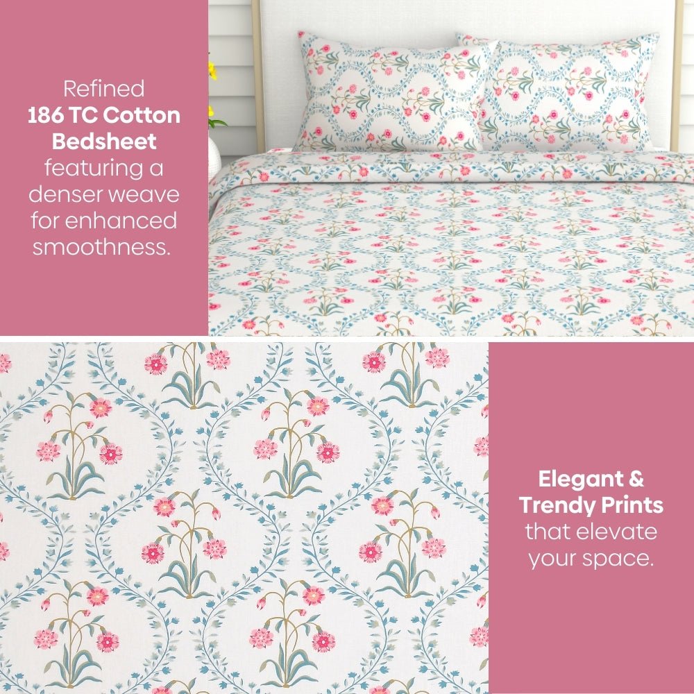 The Pink blossom 100% Cotton Double Size Bedsheet, 186 TC - Bedsheets | haus & kinder