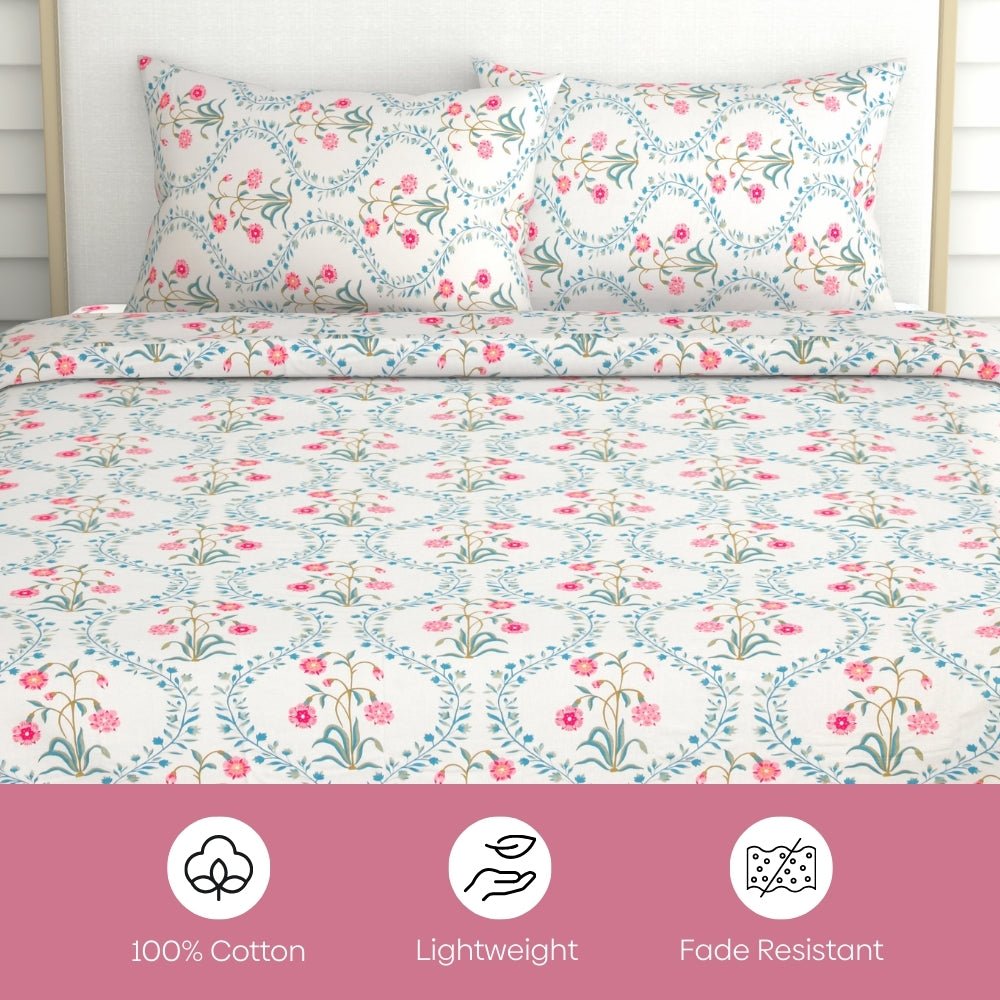 The Pink blossom 100% Cotton Double Size Bedsheet, 186 TC - Bedsheets | haus & kinder