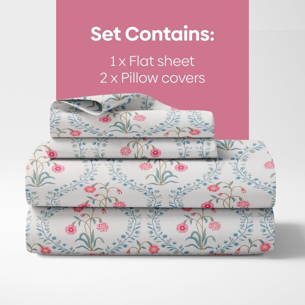 The Pink blossom 100% Cotton Double Size Bedsheet, 186 TC - Bedsheets | haus & kinder