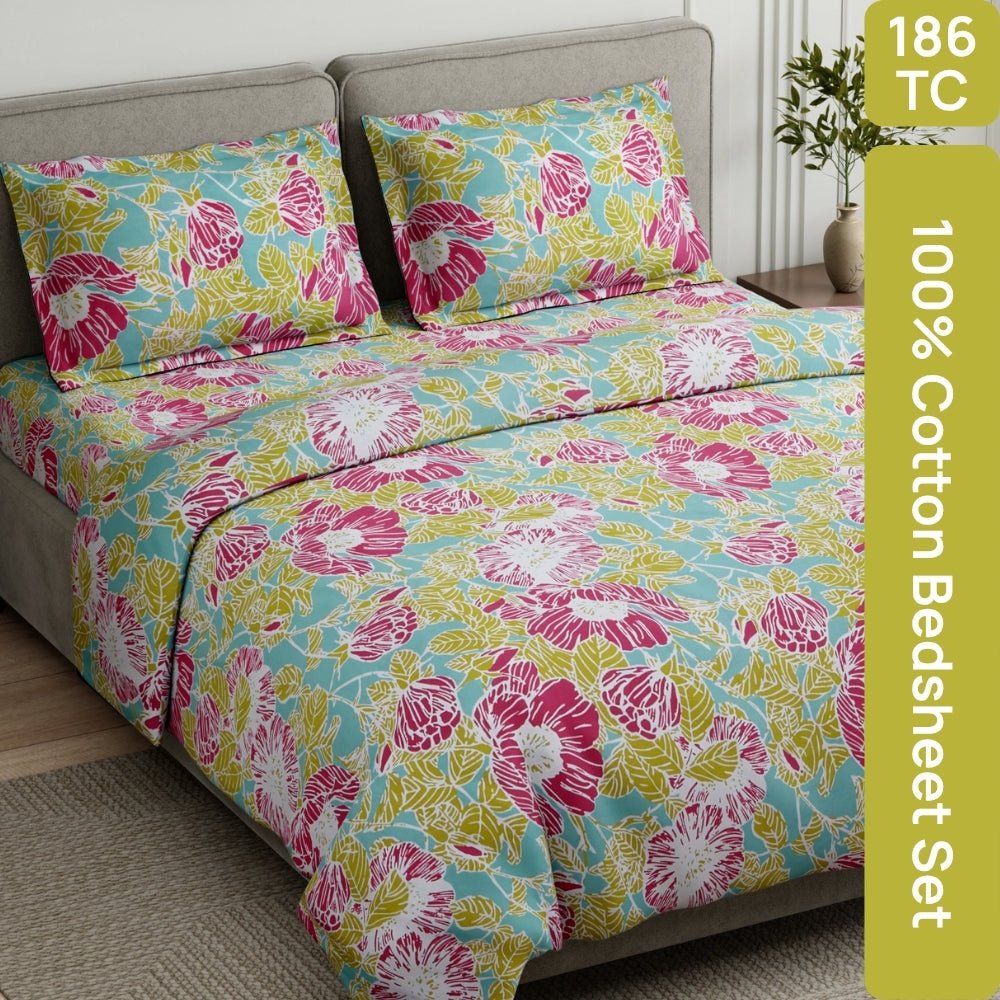 Petal Veranda Multi 100% Cotton King Flat Bedsheet, 186 TC - Bedsheets | haus & kinder