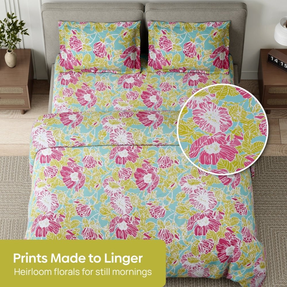 Petal Veranda Multi 100% Cotton King Flat Bedsheet, 186 TC - Bedsheets | haus & kinder