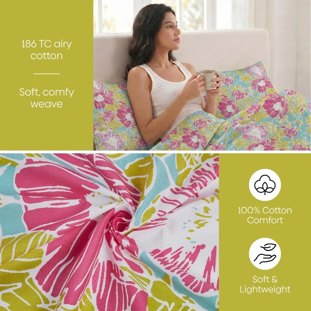 Petal Veranda Multi 100% Cotton King Flat Bedsheet, 186 TC - Bedsheets | haus & kinder