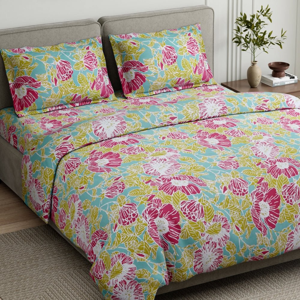 Petal Veranda Multi 100% Cotton King Flat Bedsheet, 186 TC - Bedsheets | haus & kinder