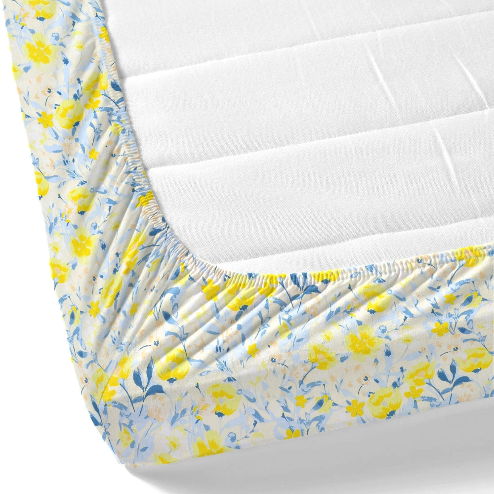 100% Cotton Single Fitted 186 TC Bedsheet, Floravue, Multicolor