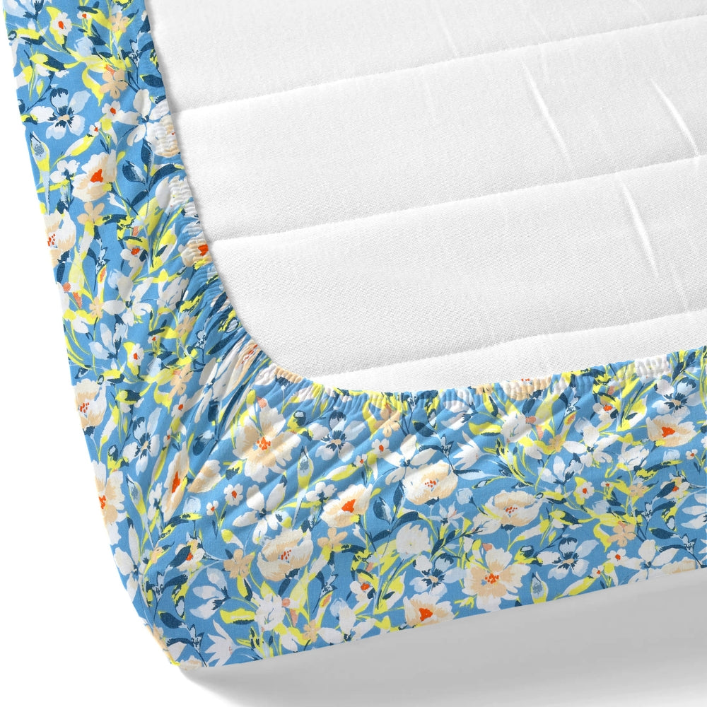 100% Cotton Single Fitted 186 TC Bedsheet, Everbelle, Blue