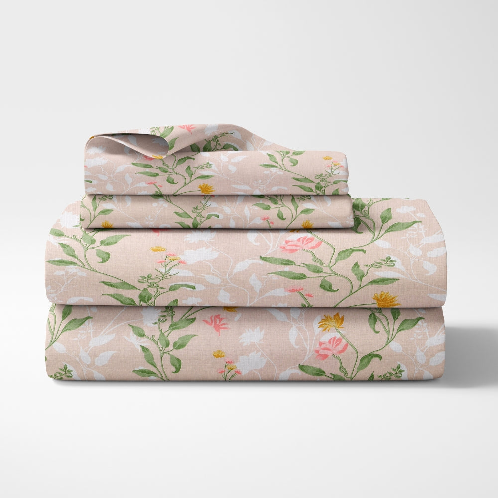 100% Cotton Single Flat 186 TC Bedsheet, Noctiflora, Pink