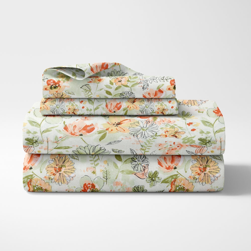 100% Cotton Single Flat 186 TC Bedsheet, Petaline, Multicolor