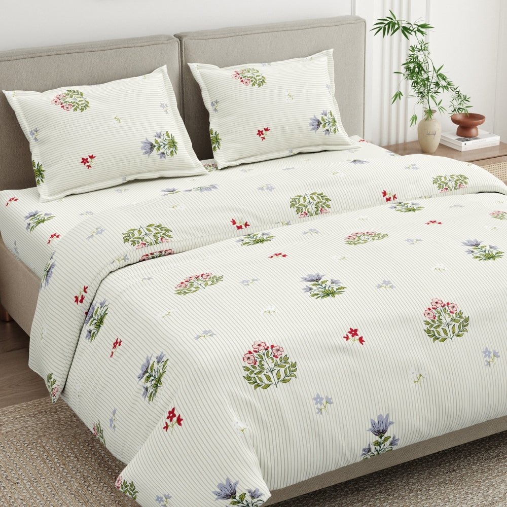 Floral Indienne 100% Cotton King Size Bedsheet, 186 TC - Bedsheets | haus & kinder