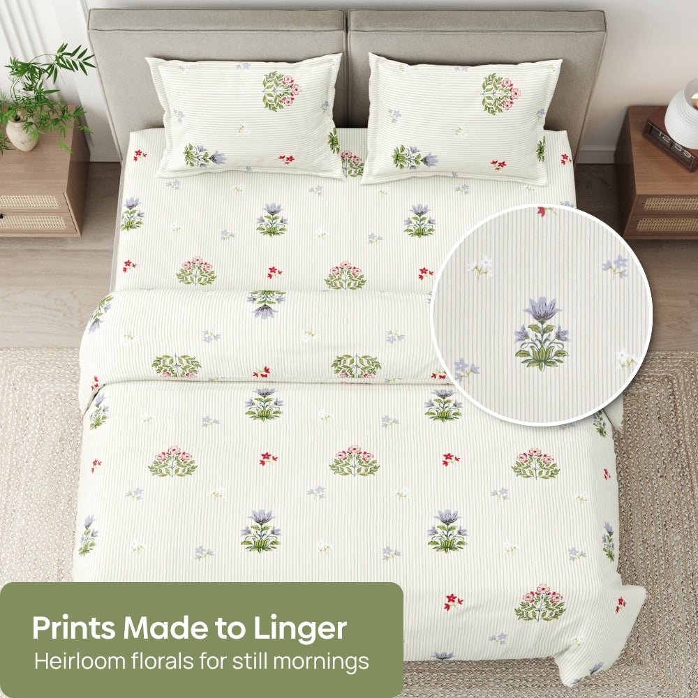 Floral Indienne 100% Cotton King Size Bedsheet, 186 TC - Bedsheets | haus & kinder