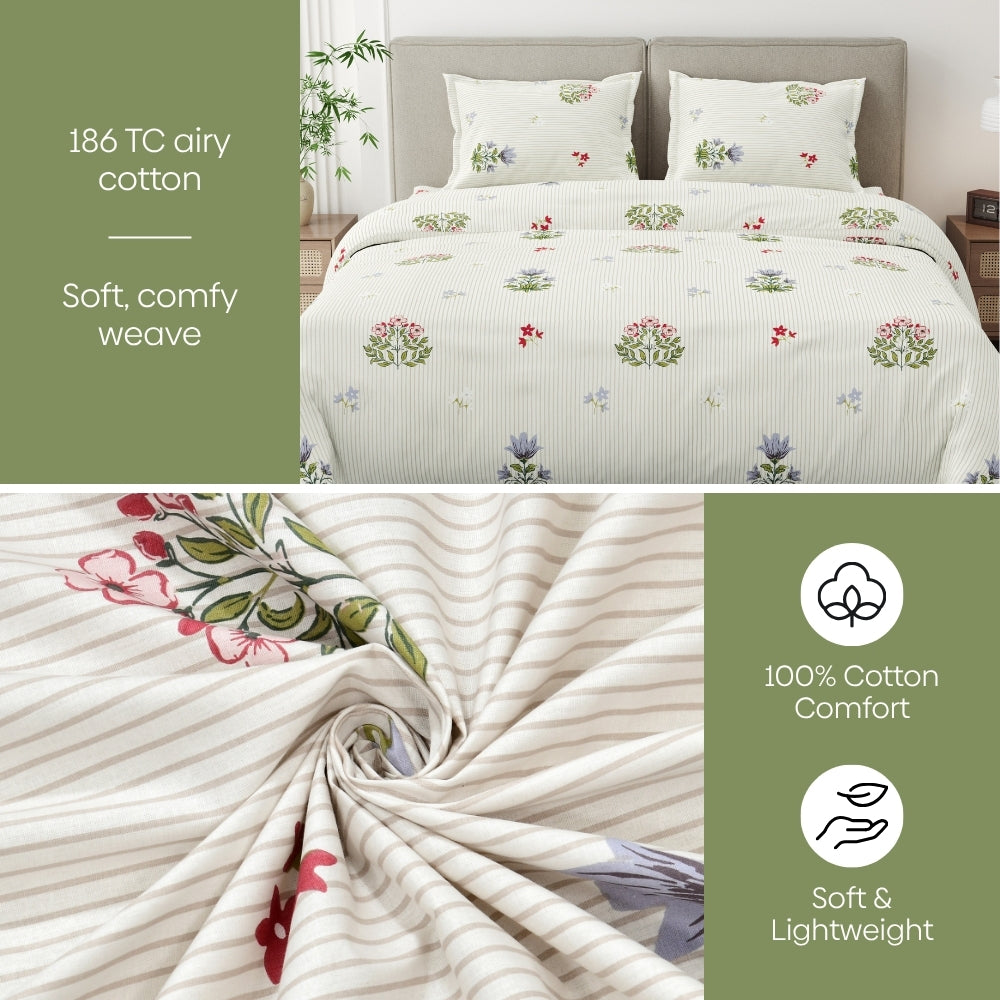 Floral Indienne 100% Cotton Double Size Bedsheet, 186TC